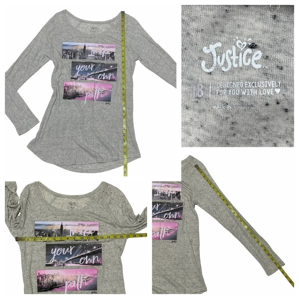 JUSTICE Girl's Gray Inspirational Graphic Long Sleeve High Low T-Shirt - Picture 12 of 12
